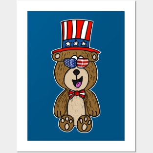 4th July Bear American Flag Cuddly Toy Funny Posters and Art